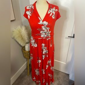 SOMA Short Sleeved Red Floral Maxi Dress Medium